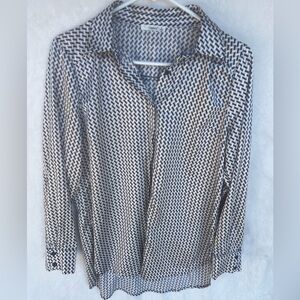 Timing Navy and White Geometric Blouse